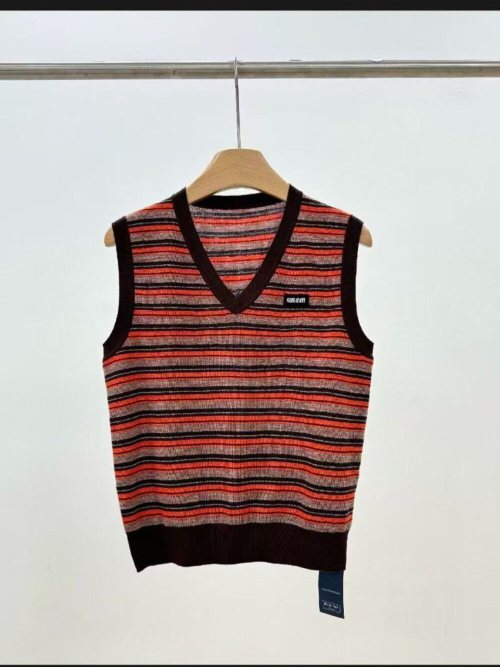 Miu Miu Colorblock Stripe V-Neck Ribbed Knit Vest